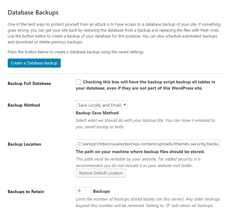 ithemes database backup options