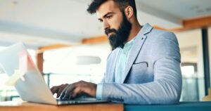 working on computer