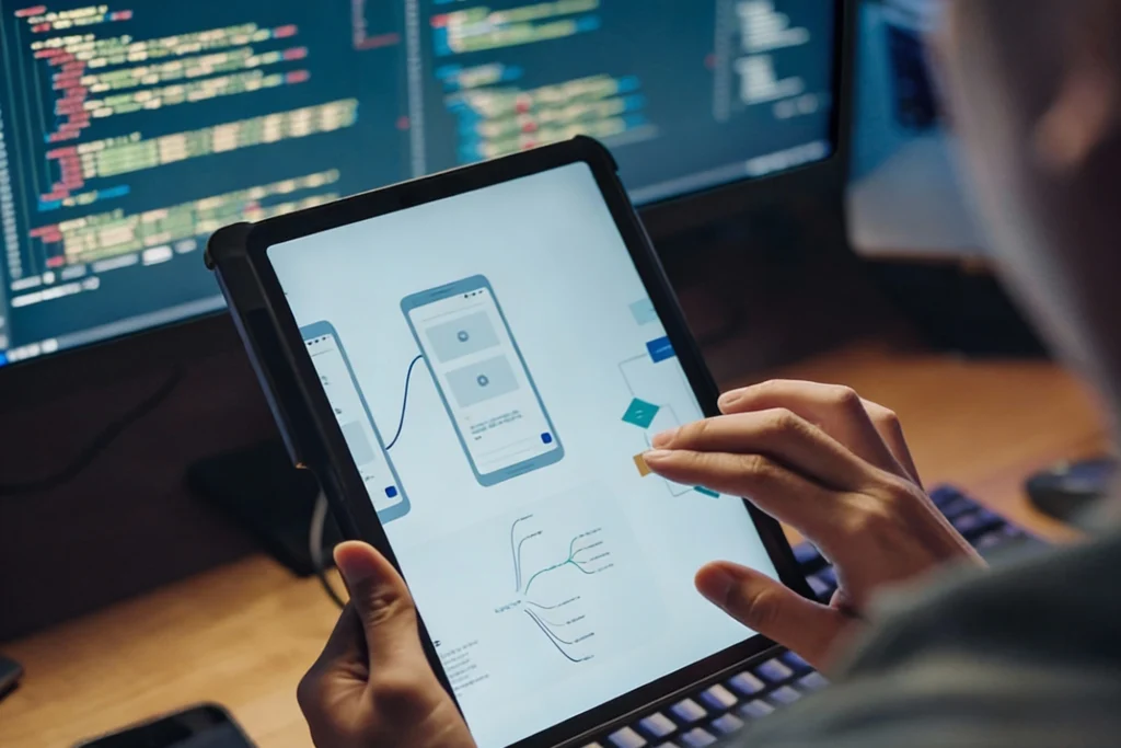 woman working on a tablet